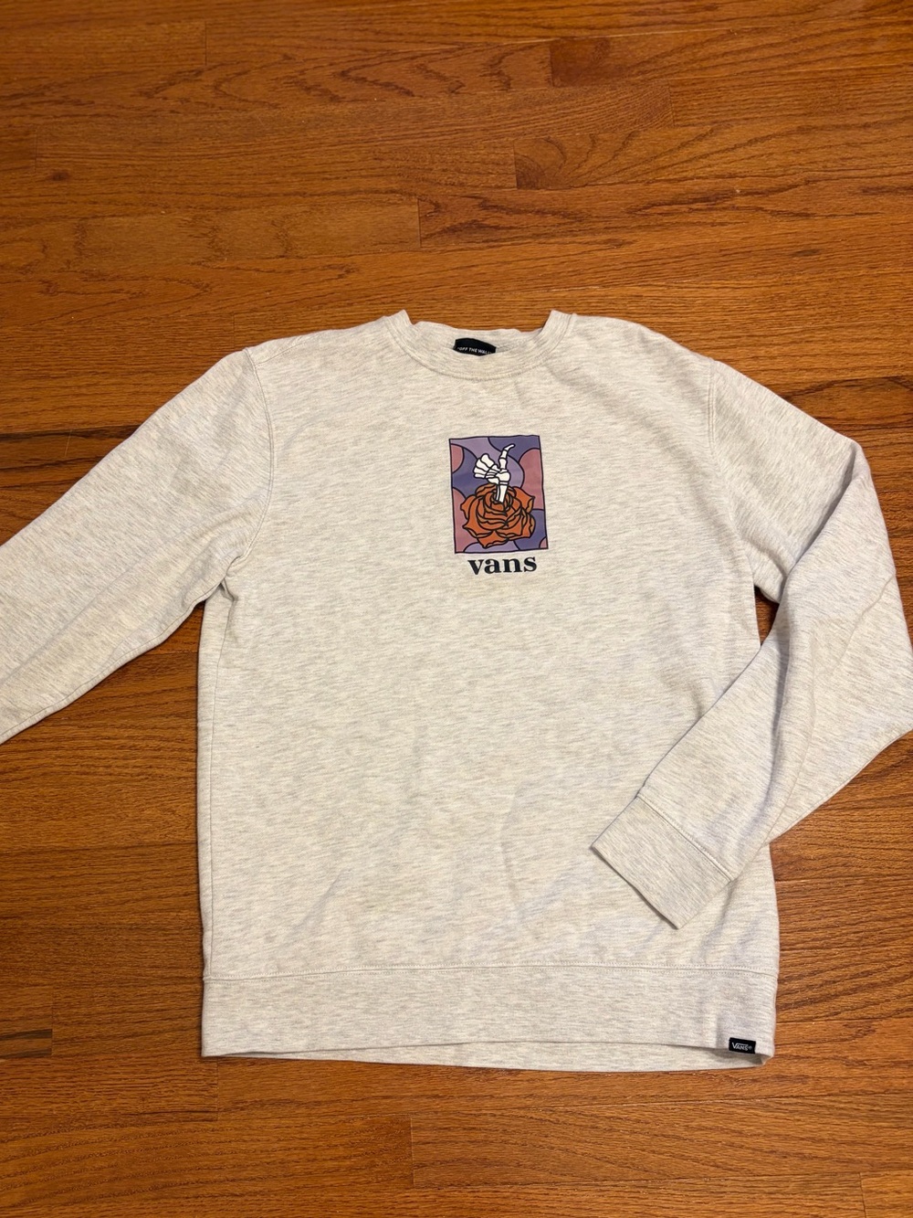 Vans | Gray Crewneck Sweatshirt with Rose and Skeleton Graphic. size M